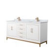 Marlena 72 " White Double Vanity, White Carrara Marble Top, Sinks, Bronze Trim