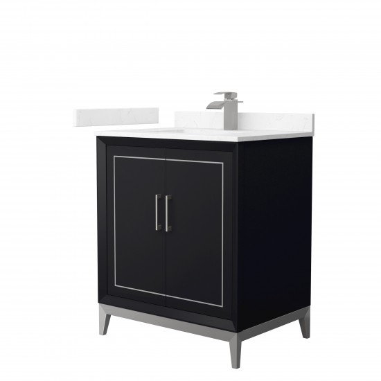 Marlena 30 " Single Vanity in Black, Carrara Marble Top, Sink, Nickel Trim