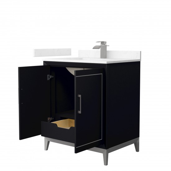 Marlena 30 " Single Vanity in Black, Carrara Marble Top, Sink, Nickel Trim