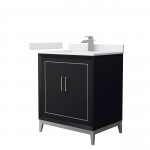 Marlena 30 " Single Vanity in Black, White Marble Top, Sink, Nickel Trim