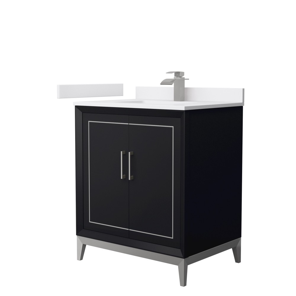 Marlena 30 " Single Vanity in Black, White Marble Top, Sink, Nickel Trim