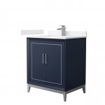 Marlena 30 " Single Vanity in Dark Blue, Carrara Marble Top, Sink, Nickel Trim