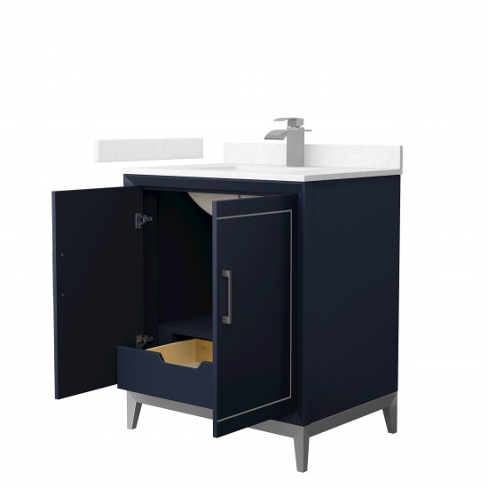 Marlena 30 " Single Vanity in Dark Blue, Carrara Marble Top, Sink, Nickel Trim