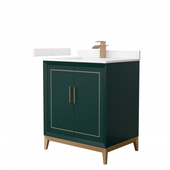 Marlena 30 " Single Vanity in Green, Carrara Marble Top, Sink, Bronze Trim