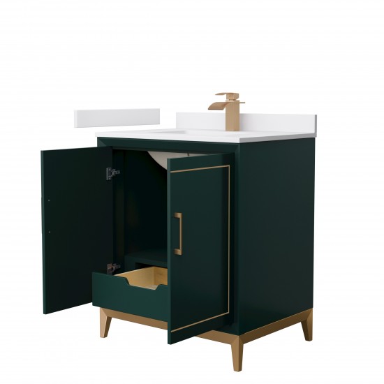 Marlena 30 " Single Vanity in Green, White Marble Top, Sink, Bronze Trim