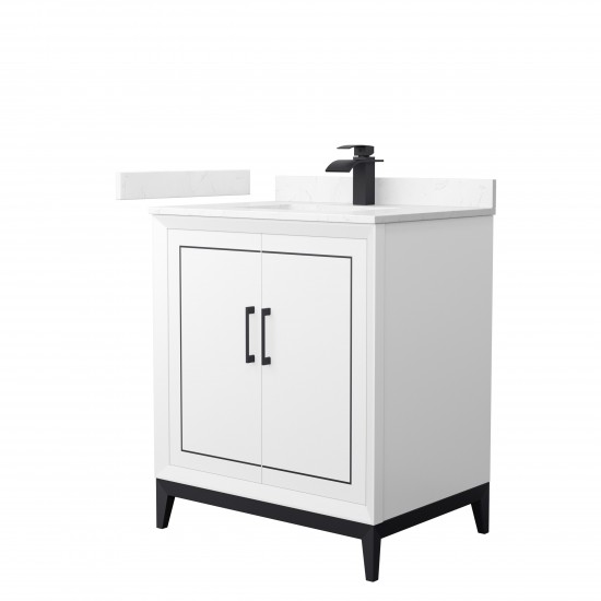 Marlena 30 " Single Vanity in White, Carrara Marble Top, Sink, Black Trim