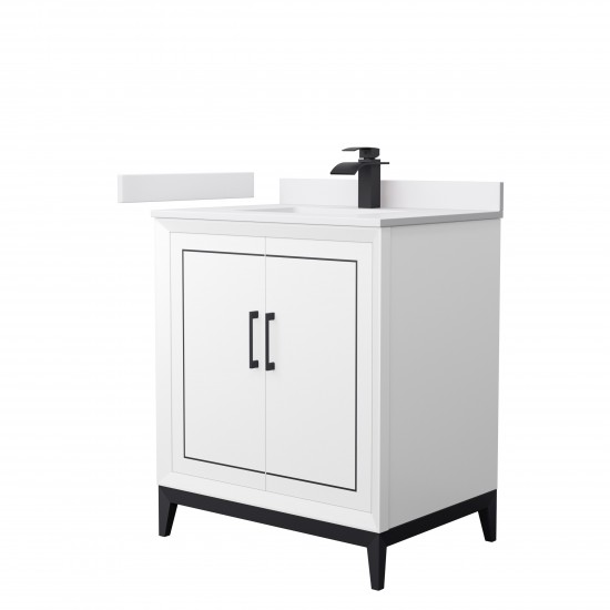 Marlena 30 " Single Vanity in White, White Marble Top, Sink, Black Trim