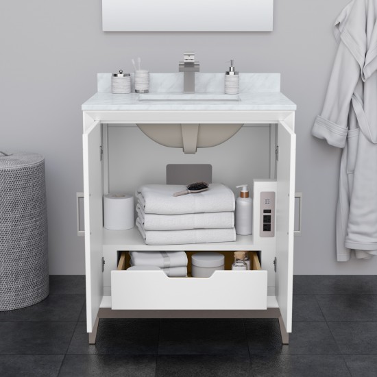 Marlena 30 " Single Vanity in White, White Marble Top, Sink, Black Trim
