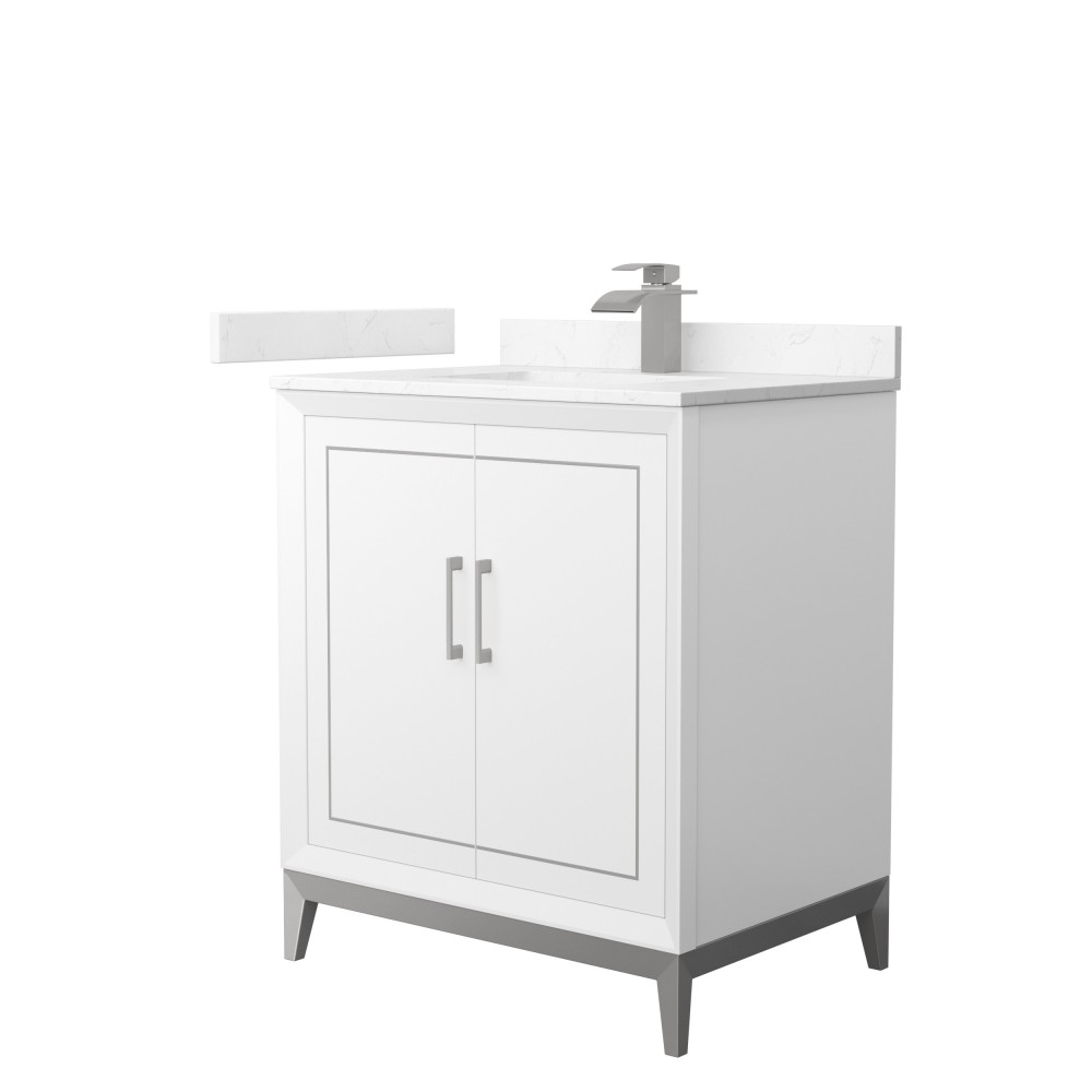 Marlena 30 " Single Vanity in White, Carrara Marble Top, Sink, Nickel Trim