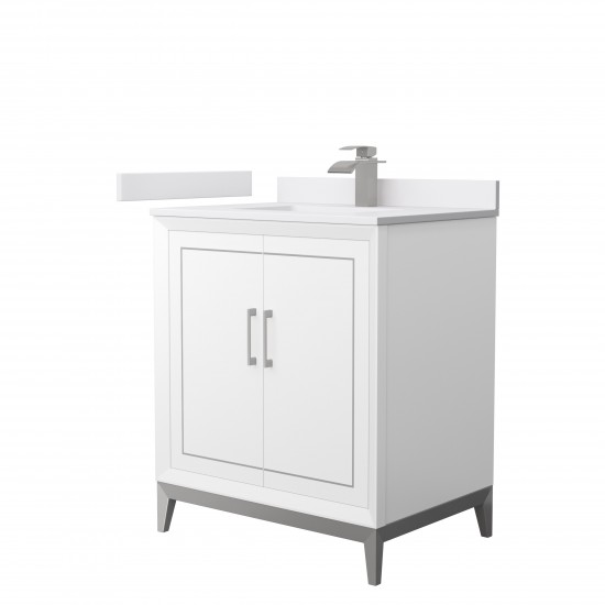 Marlena 30 " Single Vanity in White, White Marble Top, Sink, Nickel Trim