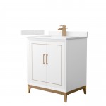 Marlena 30 " Single Vanity in White, Carrara Marble Top, Sink, Bronze Trim