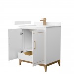 Marlena 30 " Single Vanity in White, Carrara Marble Top, Sink, Bronze Trim