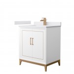 Marlena 30 " Single Vanity in White, White Marble Top, Sink, Bronze Trim