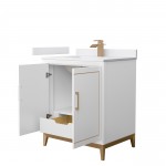 Marlena 30 " Single Vanity in White, White Marble Top, Sink, Bronze Trim