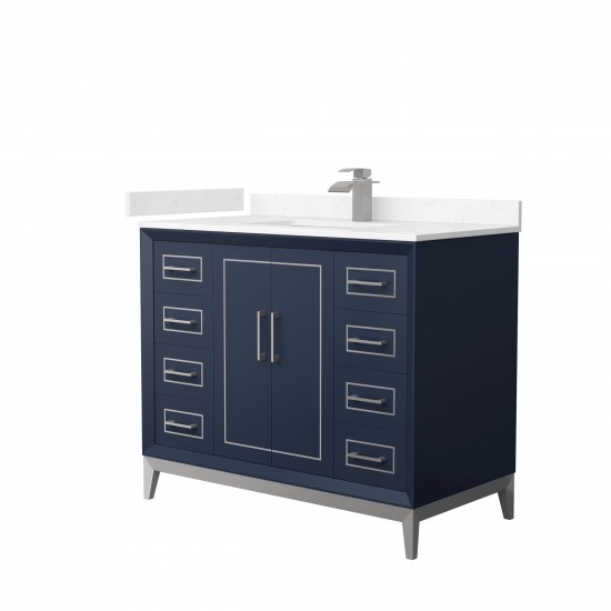 Marlena 42 " Single Vanity in Dark Blue, Carrara Marble Top, Sink, Nickel Trim