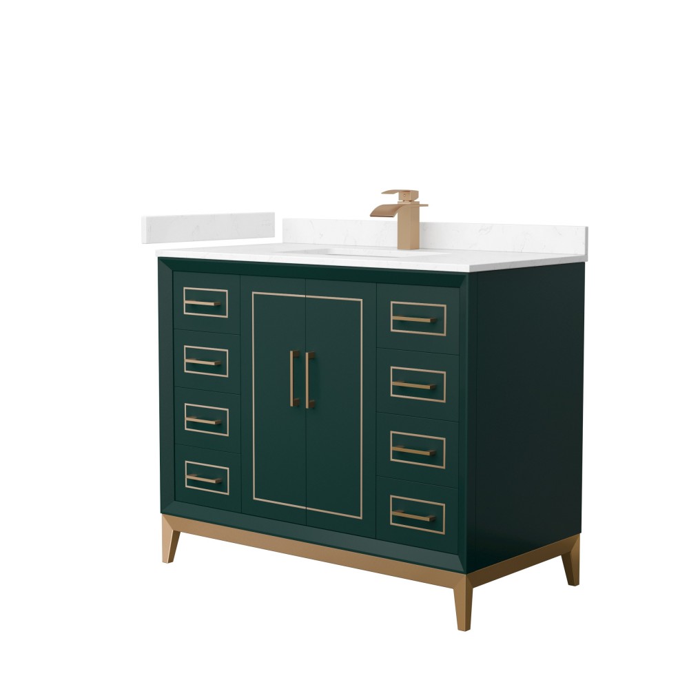 Marlena 42 " Single Vanity in Green, Carrara Marble Top, Sink, Bronze Trim