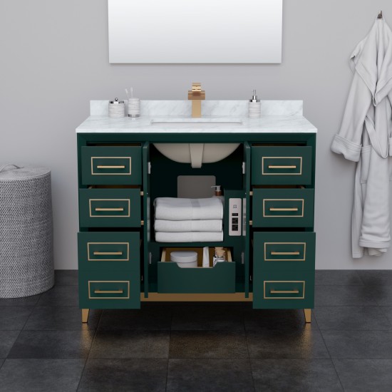 Marlena 42 " Single Vanity in Green, Carrara Marble Top, Sink, Bronze Trim