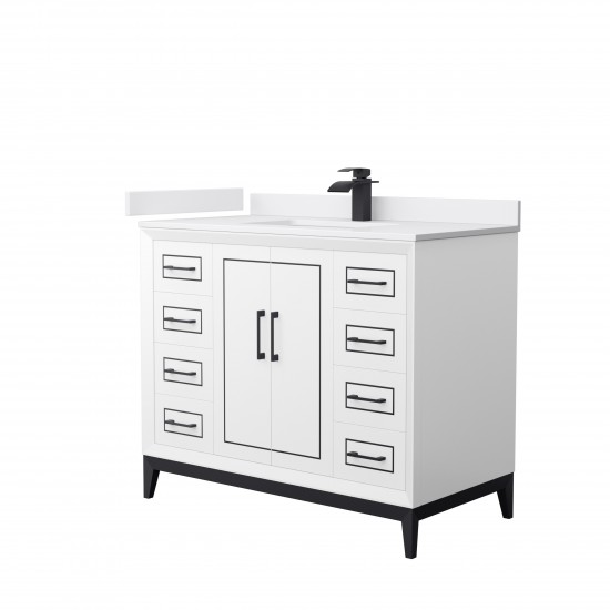 Marlena 42 " Single Vanity in White, White Marble Top, Sink, Black Trim