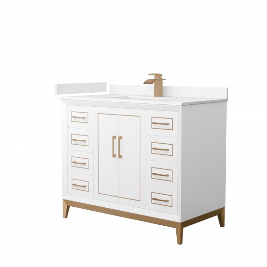 Marlena 42 " Single Vanity in White, Carrara Marble Top, Sink, Bronze Trim