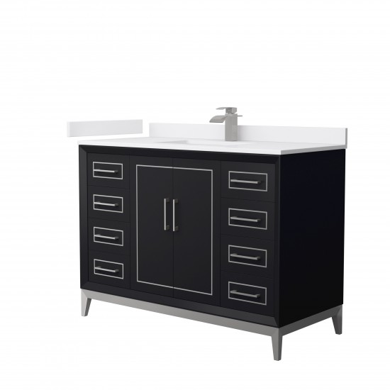 Marlena 48 " Single Vanity in Black, White Marble Top, Sink, Nickel Trim