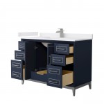 Marlena 48 " Single Vanity in Dark Blue, White Marble Top, Sink, Nickel Trim