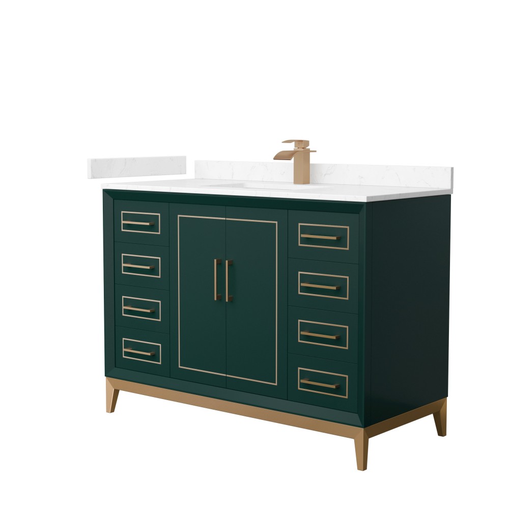 Marlena 48 " Single Vanity in Green, Carrara Marble Top, Sink, Bronze Trim