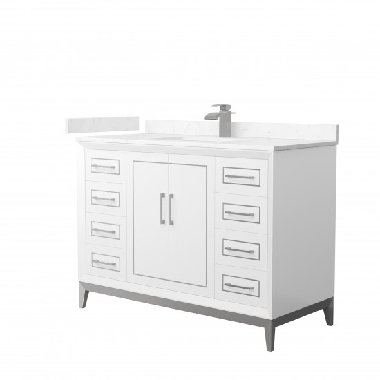 Marlena 48 " Single Vanity in White, Carrara Marble Top, Sink, Nickel Trim