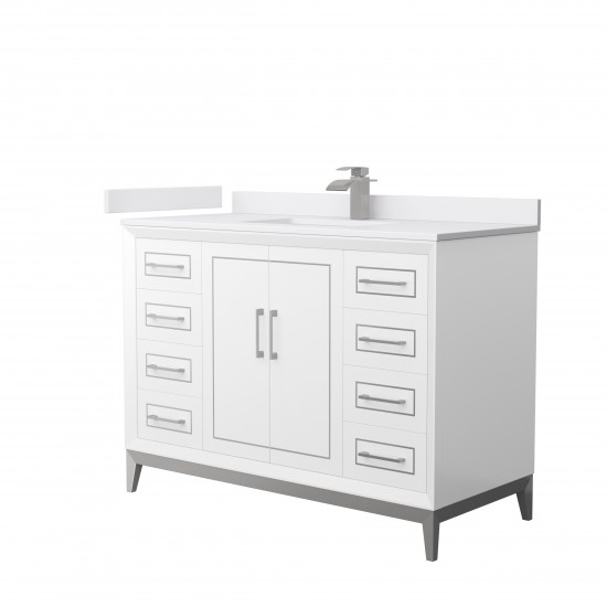 Marlena 48 " Single Vanity in White, White Marble Top, Sink, Nickel Trim