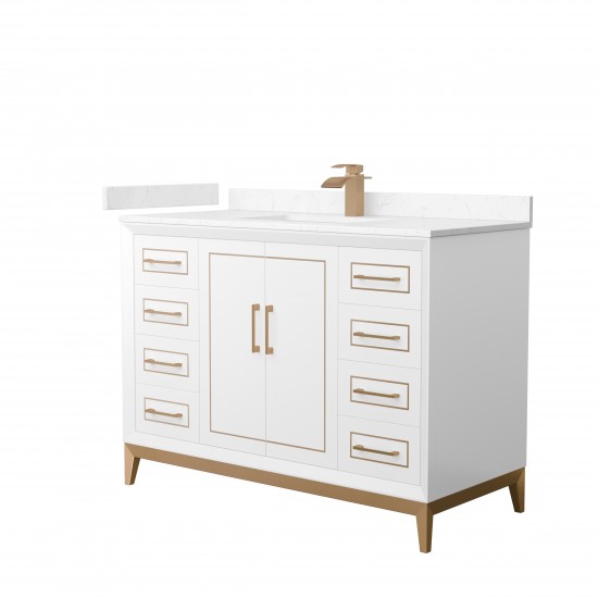 Marlena 48 " Single Vanity in White, Carrara Marble Top, Sink, Bronze Trim