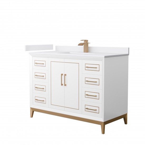 Marlena 48 " Single Vanity in White, White Marble Top, Sink, Bronze Trim