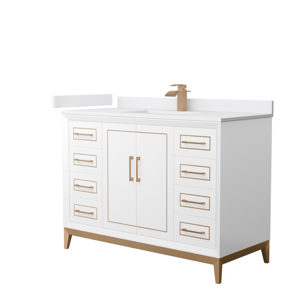 Marlena 48 " Single Vanity in White, White Marble Top, Sink, Bronze Trim