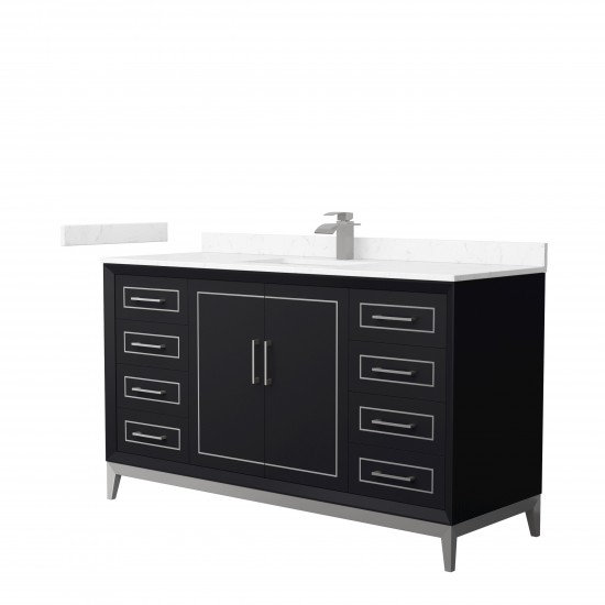 Marlena 60 " Single Vanity in Black, Carrara Marble Top, Sink, Nickel Trim