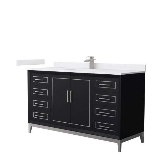 Marlena 60 " Single Vanity in Black, White Marble Top, Sink, Nickel Trim