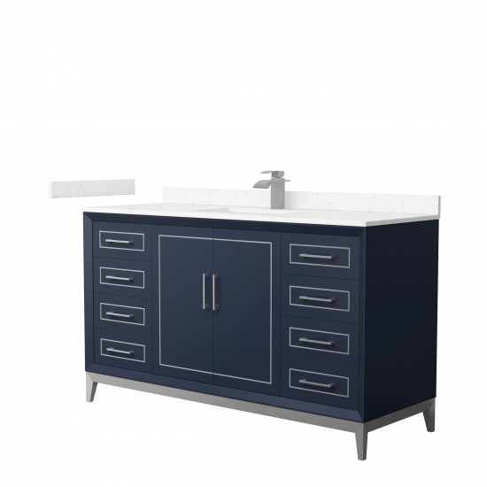 Marlena 60 " Single Vanity in Dark Blue, Carrara Marble Top, Sink, Nickel Trim