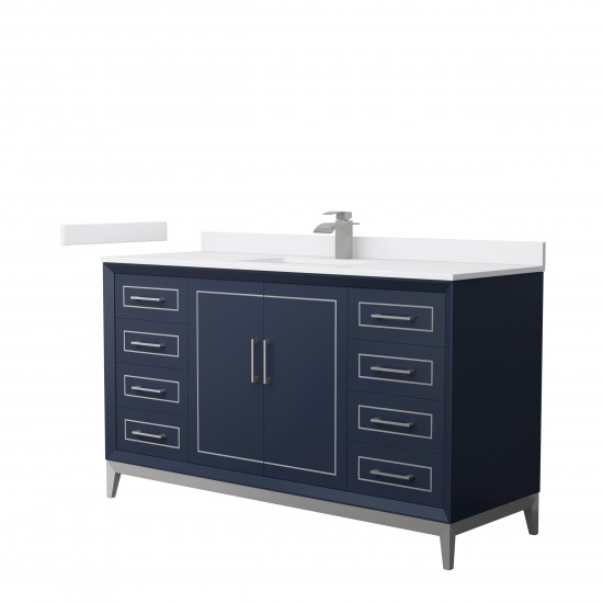 Marlena 60 " Single Vanity in Dark Blue, White Marble Top, Sink, Nickel Trim