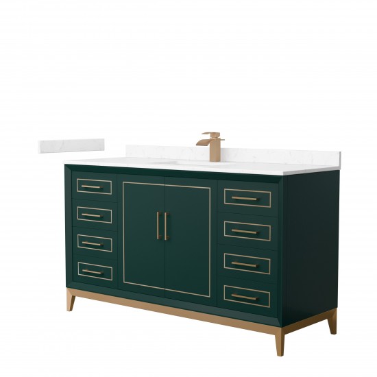 Marlena 60 " Single Vanity in Green, Carrara Marble Top, Sink, Bronze Trim