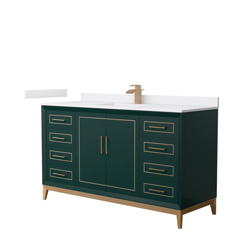 Marlena 60 " Single Vanity in Green, White Marble Top, Sink, Bronze Trim