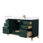 Marlena 60 " Single Vanity in Green, White Marble Top, Sink, Bronze Trim