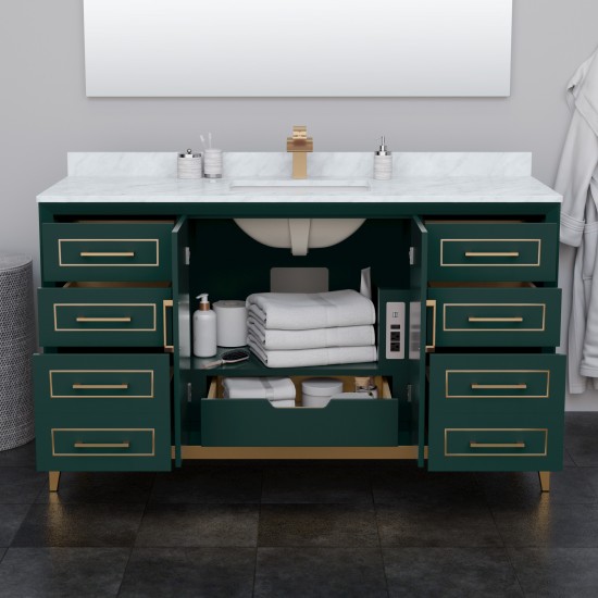 Marlena 60 " Single Vanity in Green, White Marble Top, Sink, Bronze Trim