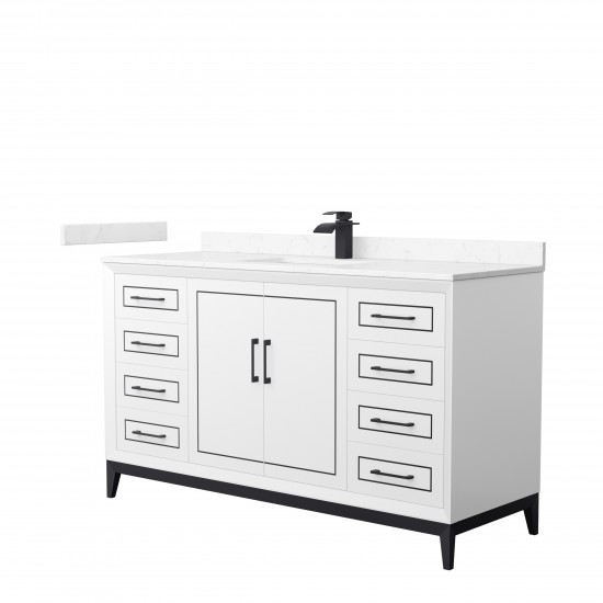 Marlena 60 " Single Vanity in White, Carrara Marble Top, Sink, Black Trim