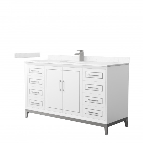 Marlena 60 " Single Vanity in White, Carrara Marble Top, Sink, Nickel Trim