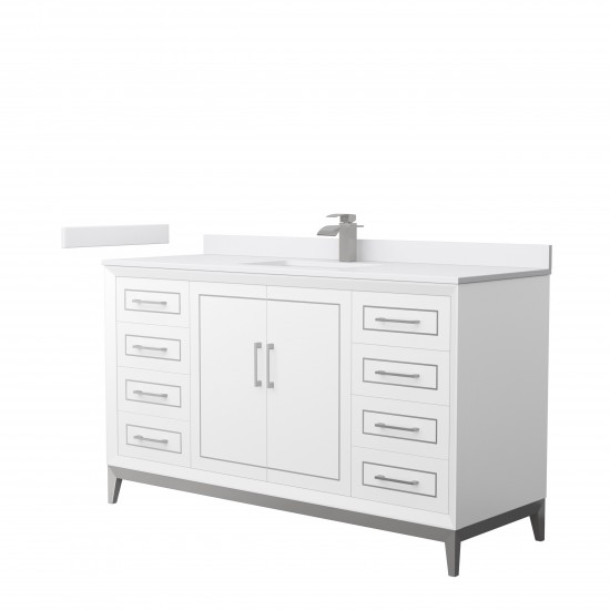 Marlena 60 " Single Vanity in White, White Marble Top, Sink, Nickel Trim