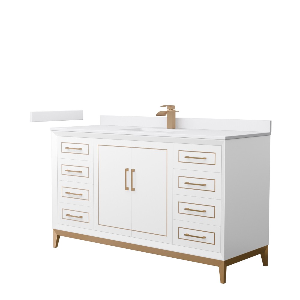 Marlena 60 " Single Vanity in White, White Marble Top, Sink, Bronze Trim Marlena 60 " Single Vanity in White, White Marble Top, Sink, Bronze Trim