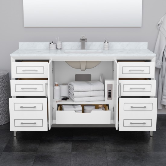 Marlena 60 " Single Vanity in White, White Marble Top, Sink, Bronze Trim