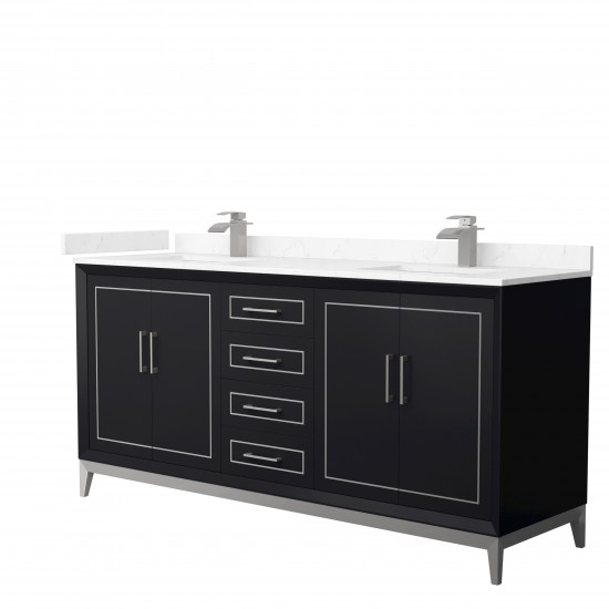 Marlena 72 " Double Vanity in Black, Carrara Marble Top, Sinks, Nickel Trim