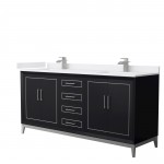 Marlena 72 " Double Vanity in Black, White Marble Top, Sinks, Nickel Trim
