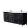 Marlena 72 " Double Vanity in Black, White Marble Top, Sinks, Nickel Trim