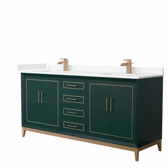 Marlena 72 " Double Vanity in Green, Carrara Marble Top, Sinks, Bronze Trim