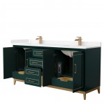 Marlena 72 " Double Vanity in Green, Carrara Marble Top, Sinks, Bronze Trim