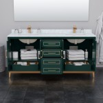 Marlena 72 " Double Vanity in Green, White Marble Top, Sinks, Bronze Trim